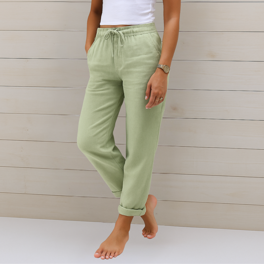 Sarah - Pantalons élastiques en lin Premium