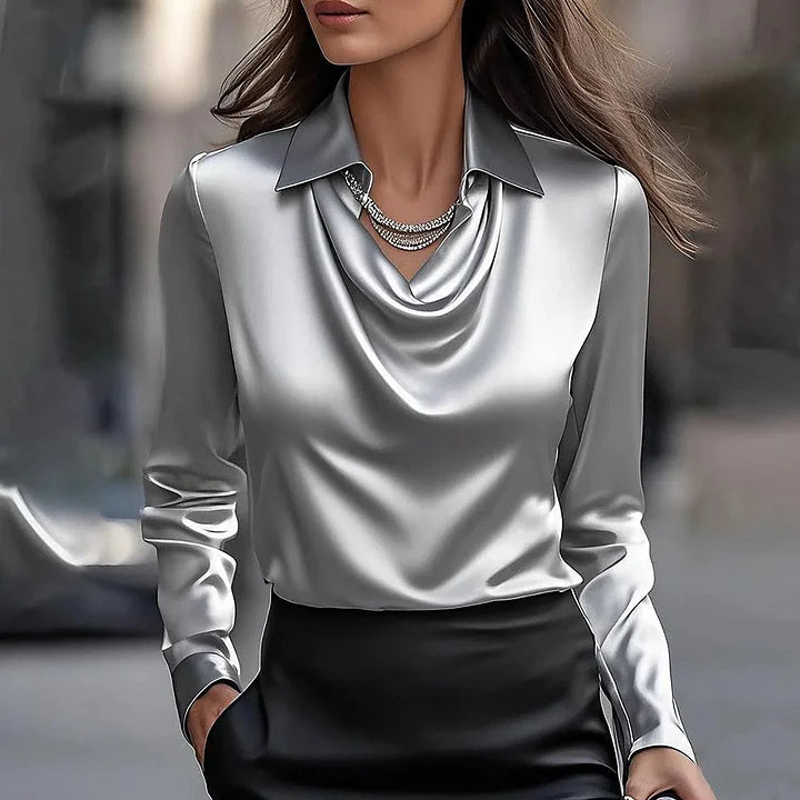 Inès - Blouse en Satin Luxueuse avec Décolleté Doux