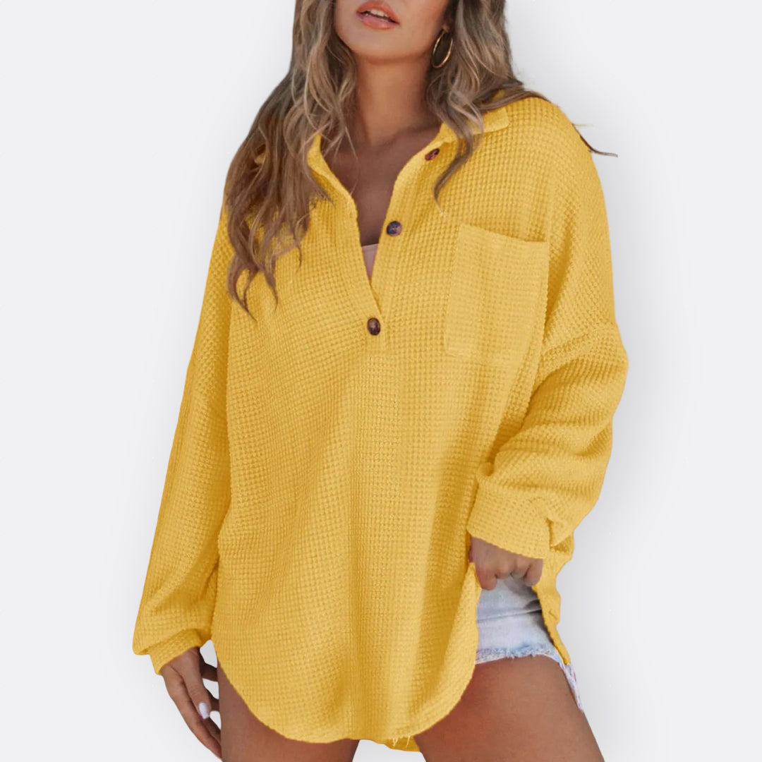 Inès - Blouse Tunique Légère Décolleté en V avec Boutons