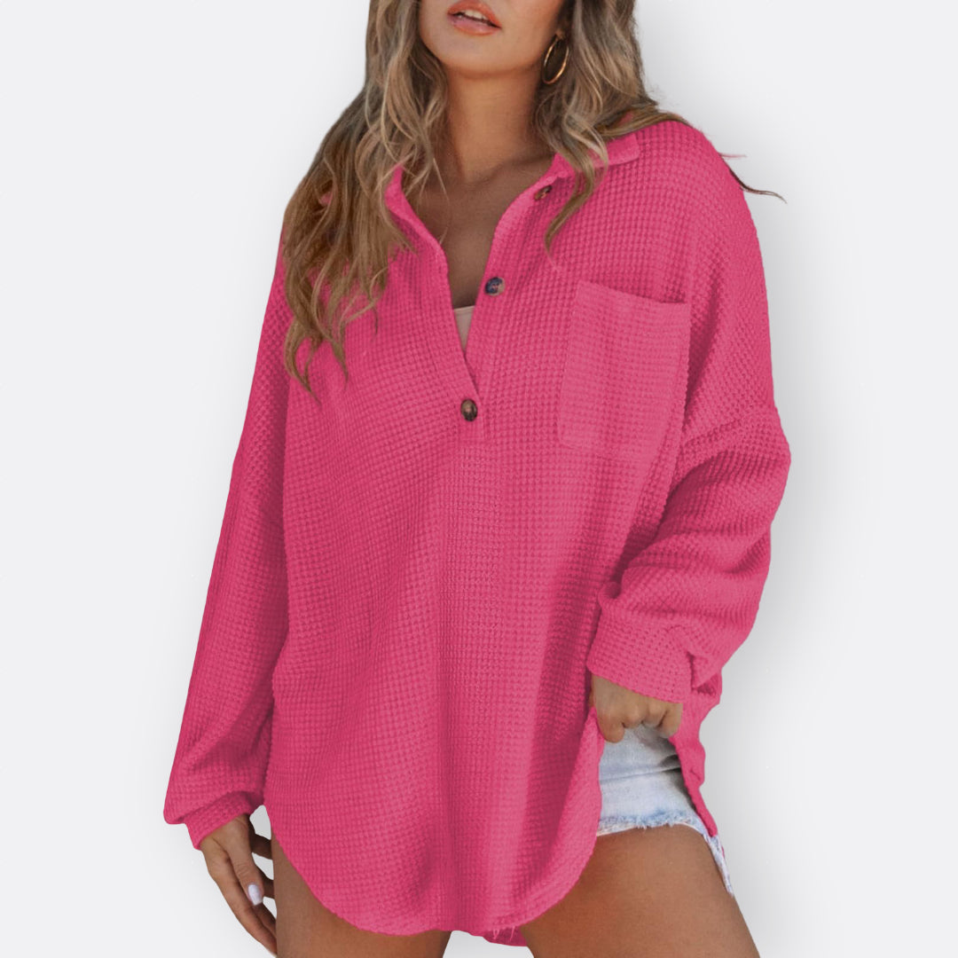 Inès - Blouse Tunique Légère Décolleté en V avec Boutons