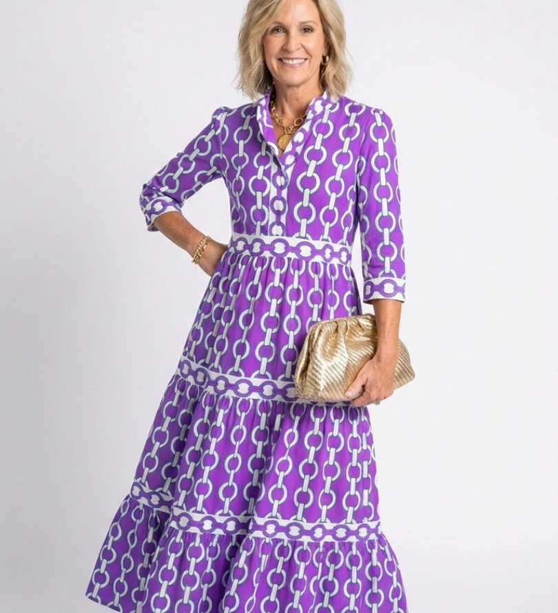 Ysolde | Robe midi à manches 3/4 avec motif en chaîne