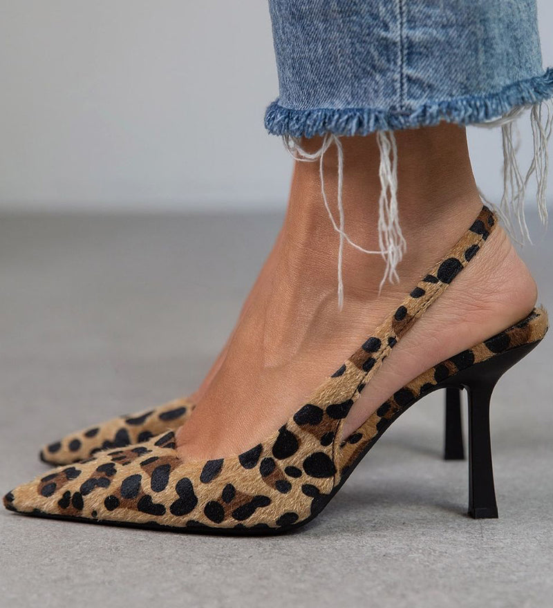 Liorina - Escarpins kaki avec imprimé léopard et bout pointu