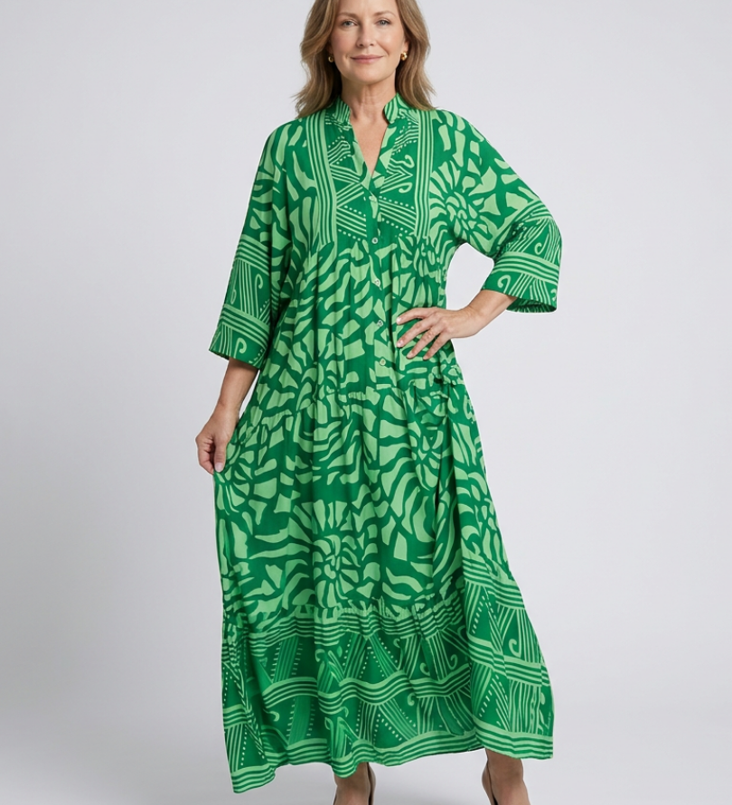 Marielle | Robe Midi à Boutons Élégante