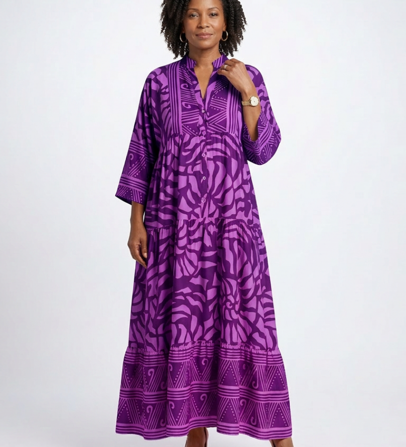 Marielle | Robe Midi à Boutons Élégante