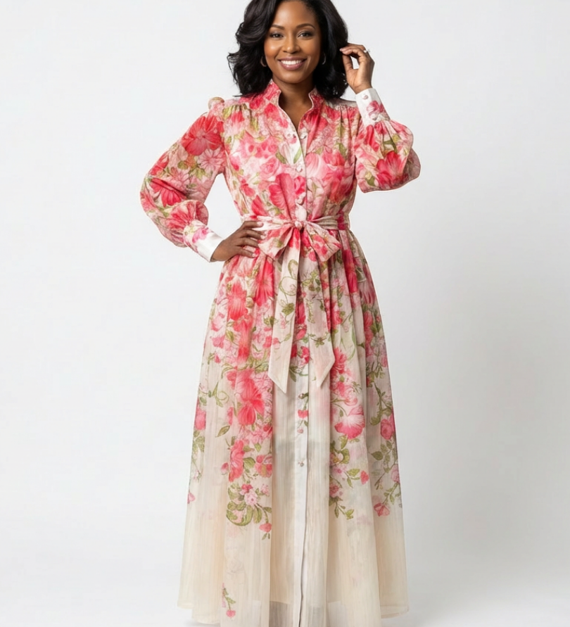 Cressida | Robe maxi florale transparente à manches longues